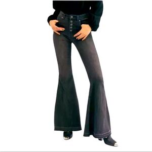 Free People Black Just Float On High-Waisted Black Flare Jeans Size 27